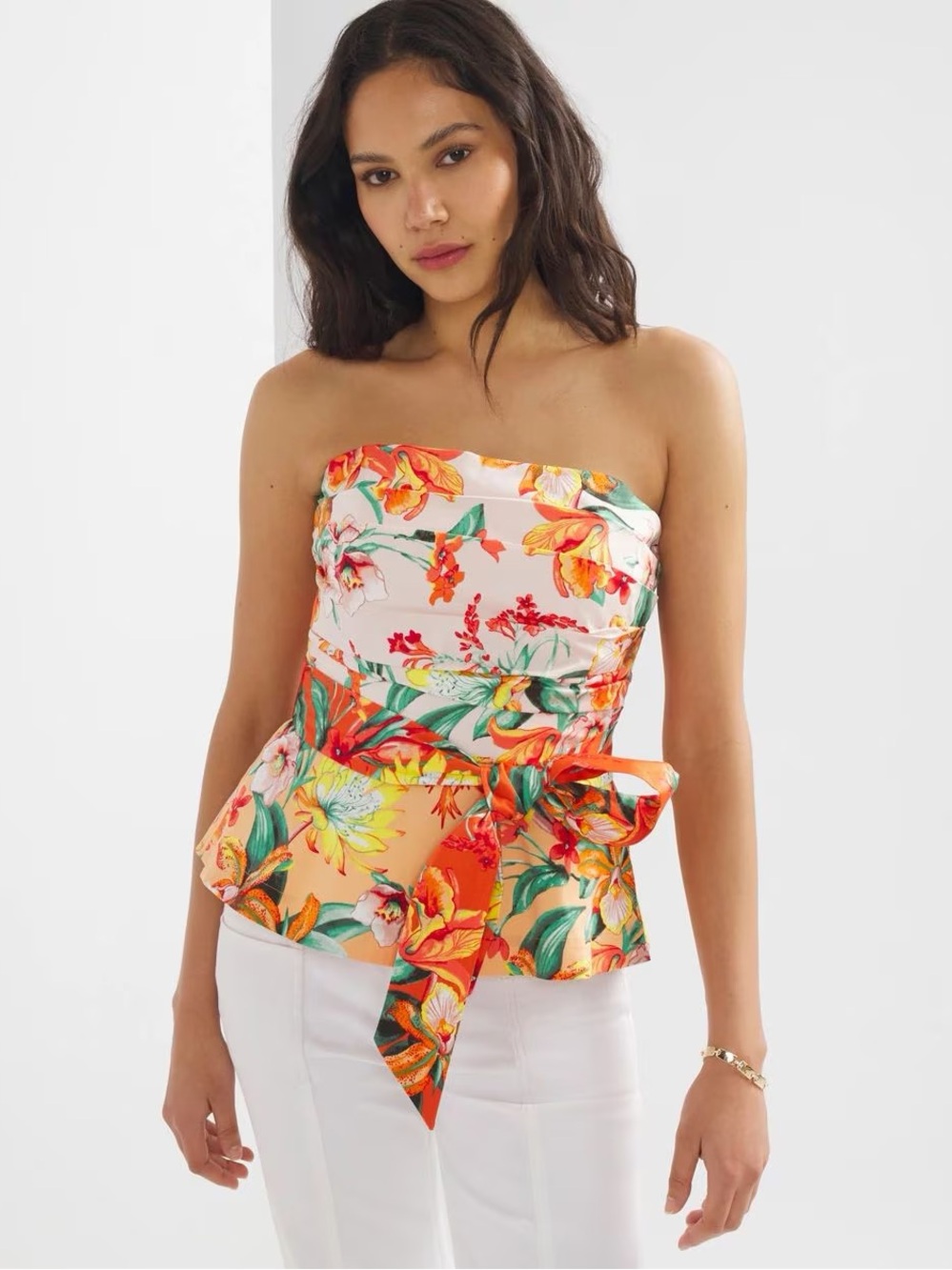 WHBM floral strapless top